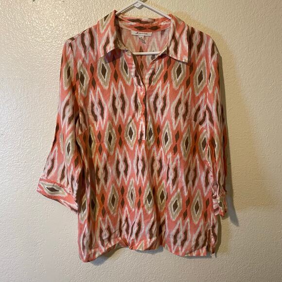 JM Collection 100% Linen Boho Tunic Top Shirt Roll Tab Pink Casual Summer Sz 18 - Picture 1 of 6